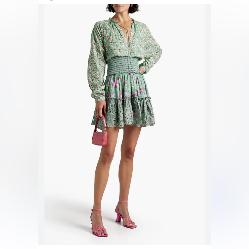 HEMANT & NANDITA Embellished Floral Print Cotton Mini Dress
